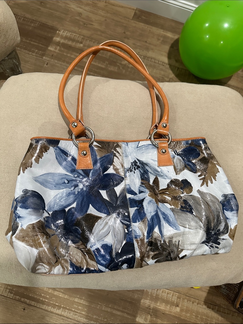 Maurizio Taiuti Navy, Brown & Tan Floral Shoulder Bag